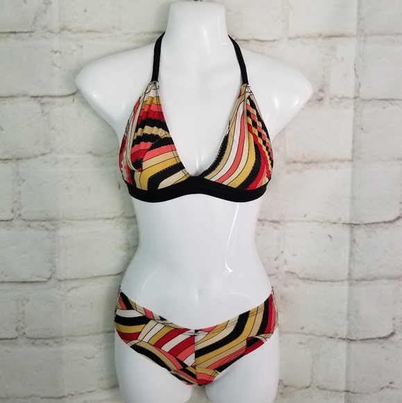 Sexy S Black Red Tan Coral 2 Piece Thong Bikini - Picture 12 of 12